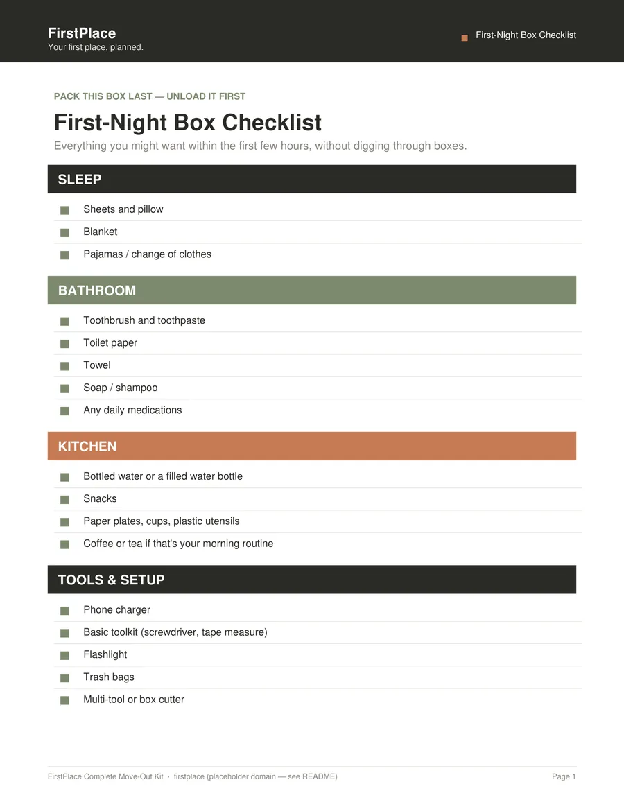 Preview of the First-Night Checklist