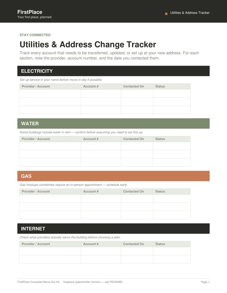 Preview of the Utilities Tracker